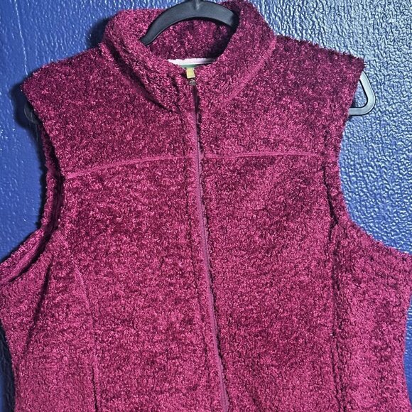 L.L. Bean Vest Full Zip Plush Burgundy Women's Size XL Zippered Pockets Casual - Picture 2 of 11